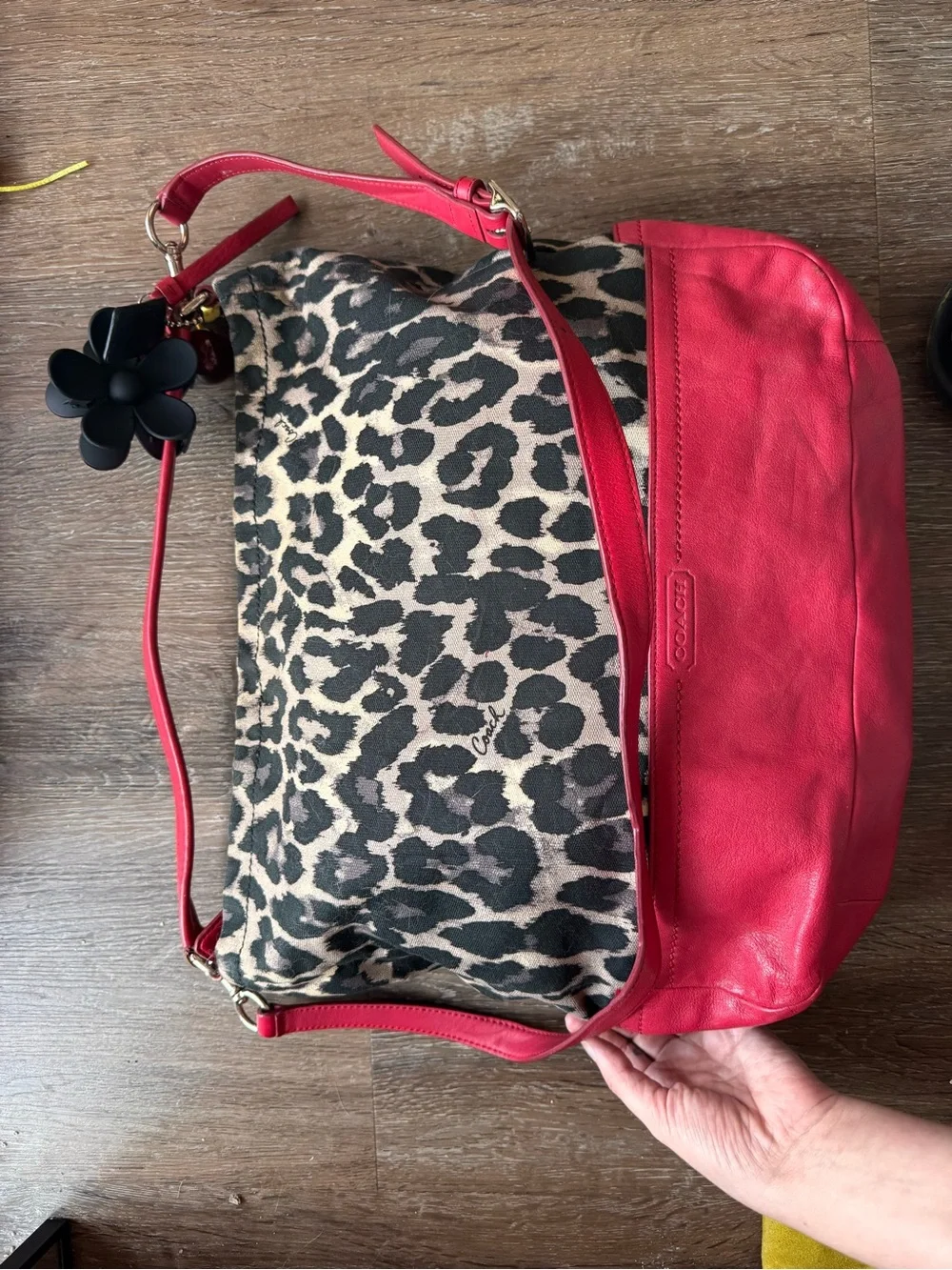 Coach Leopard Print and Red Leather Hobo Bag
